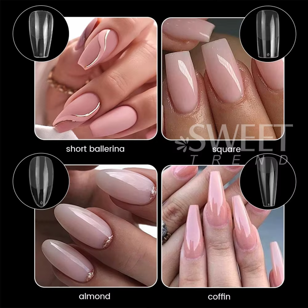550 pièces de pointes d'ongles en Gel souple, cercueil d'amande moyen court, couverture complète, ou