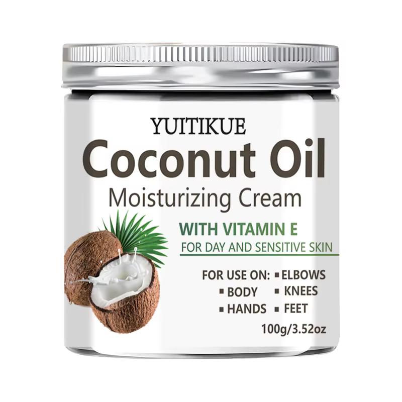 Crème hydratante à l'huile de coco YUITIKUE avec vitamine E |   Pour la peau sensible et les journée
