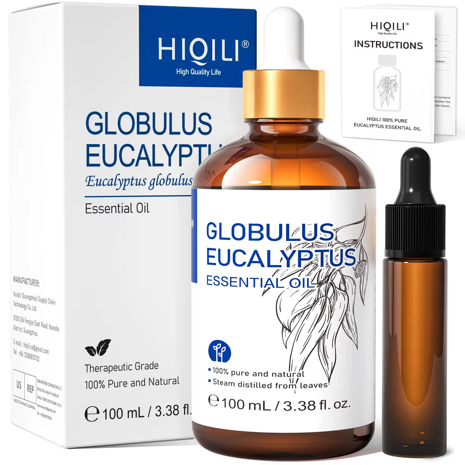 HIQILI Huile essentielle d'eucalyptus 100 ml, huile essentielle d'eucalyptus pour humidificateur et 