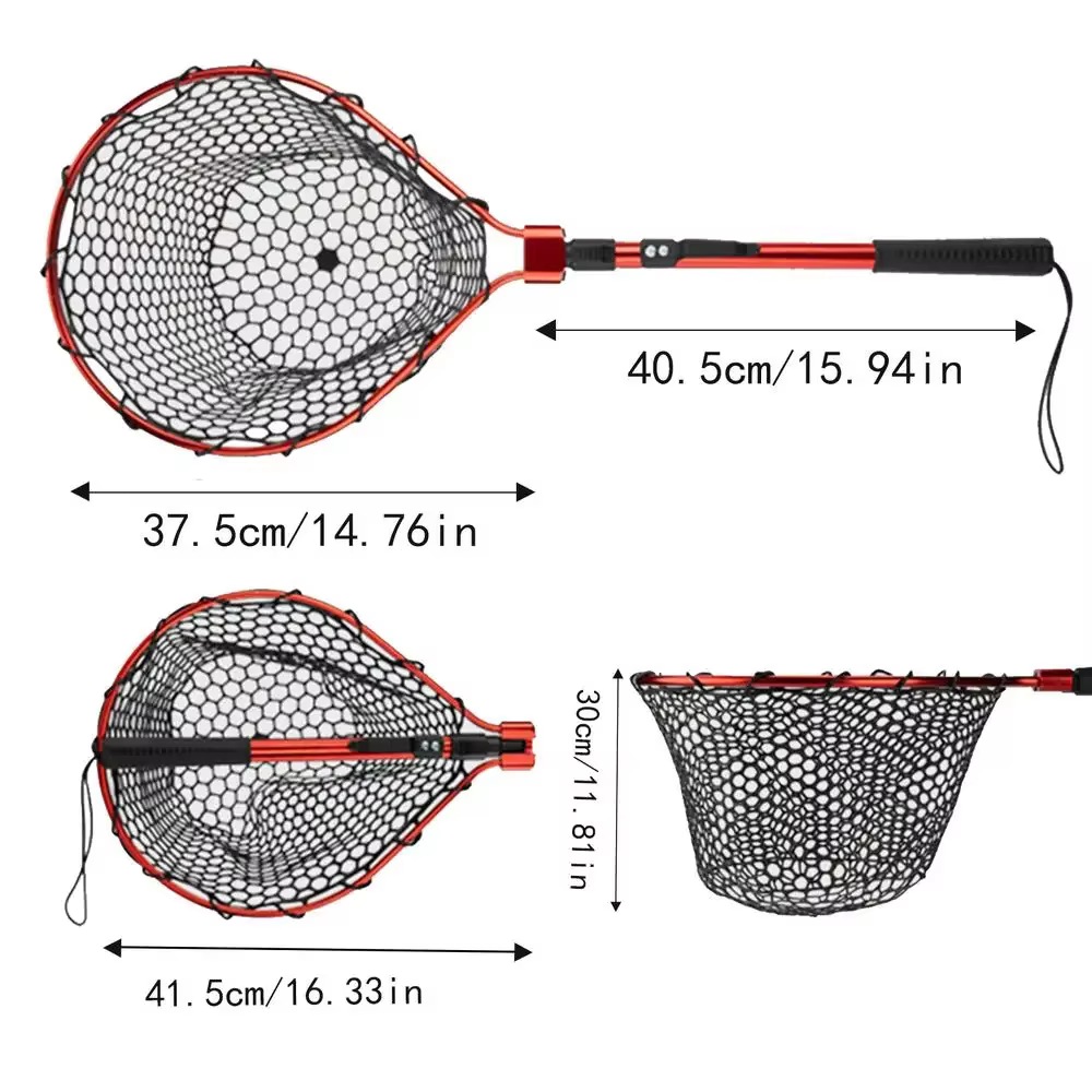 Filet de pêche avec poignée, filet d'atterrissage télescopique Portable en maille de Silicone pliabl