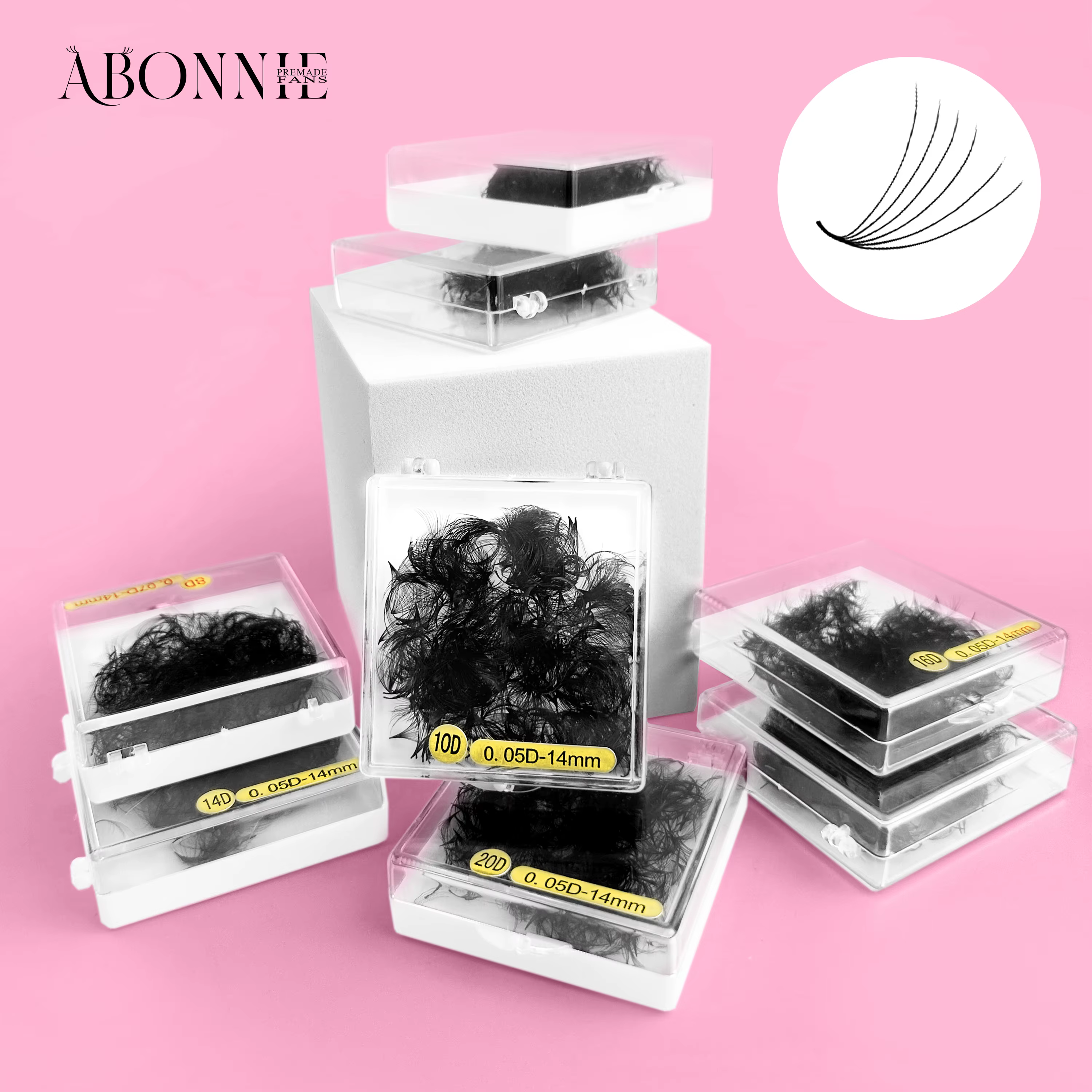 ABONNIE ample 8D-20D Base pointue tige courte préfabriquée ventilateurs de Volume russe Faux vison E