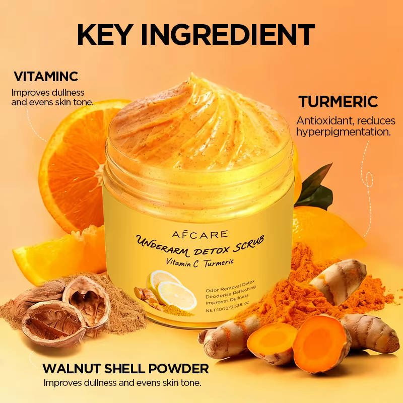 Gommage détox sous les bras, curcuma, vitamine C, dissolvant de taches foncées, déodorant pour le co