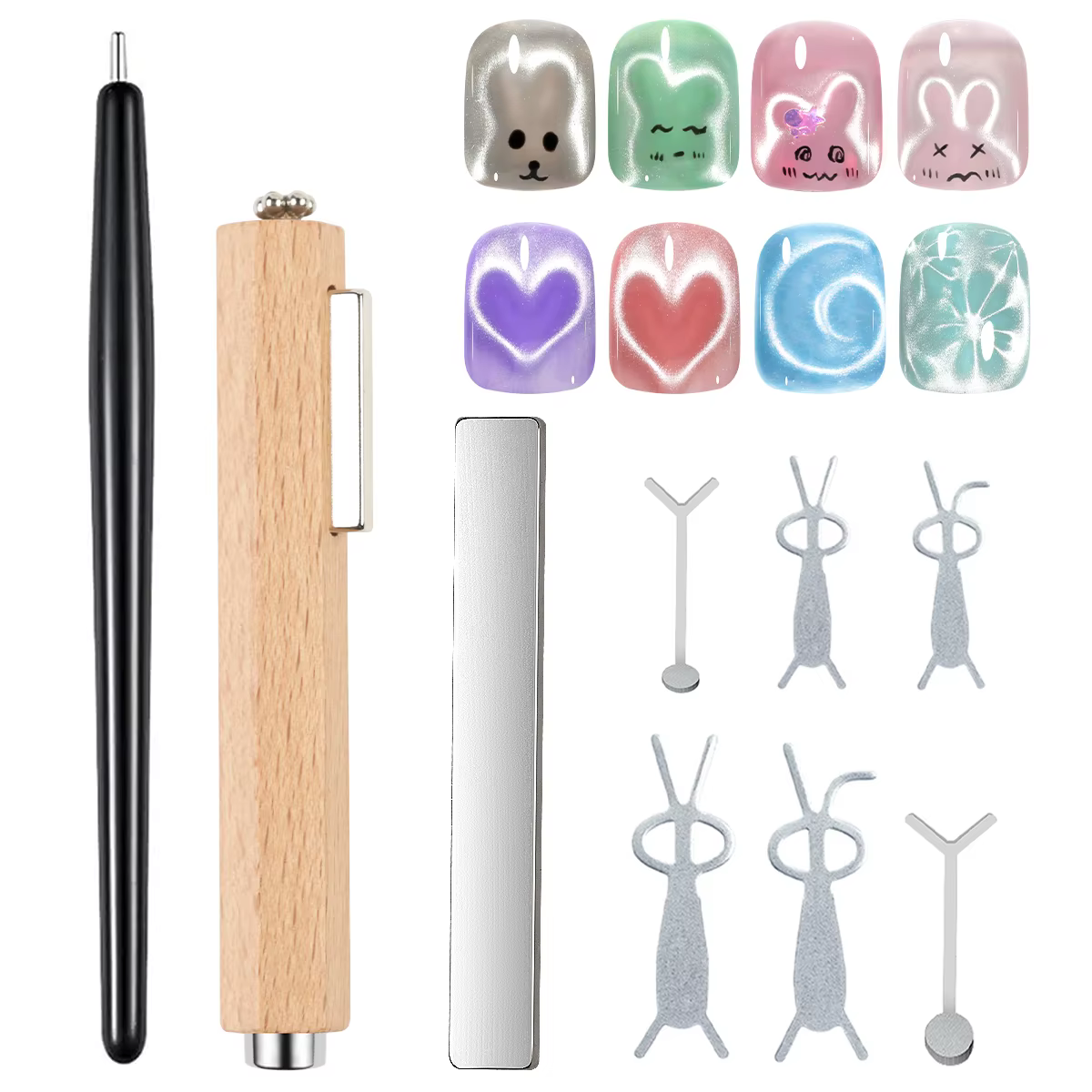 Ensemble d'aimants œil de chat avec fer pour ongles, lapin en forme de cœur, conception magnétique,