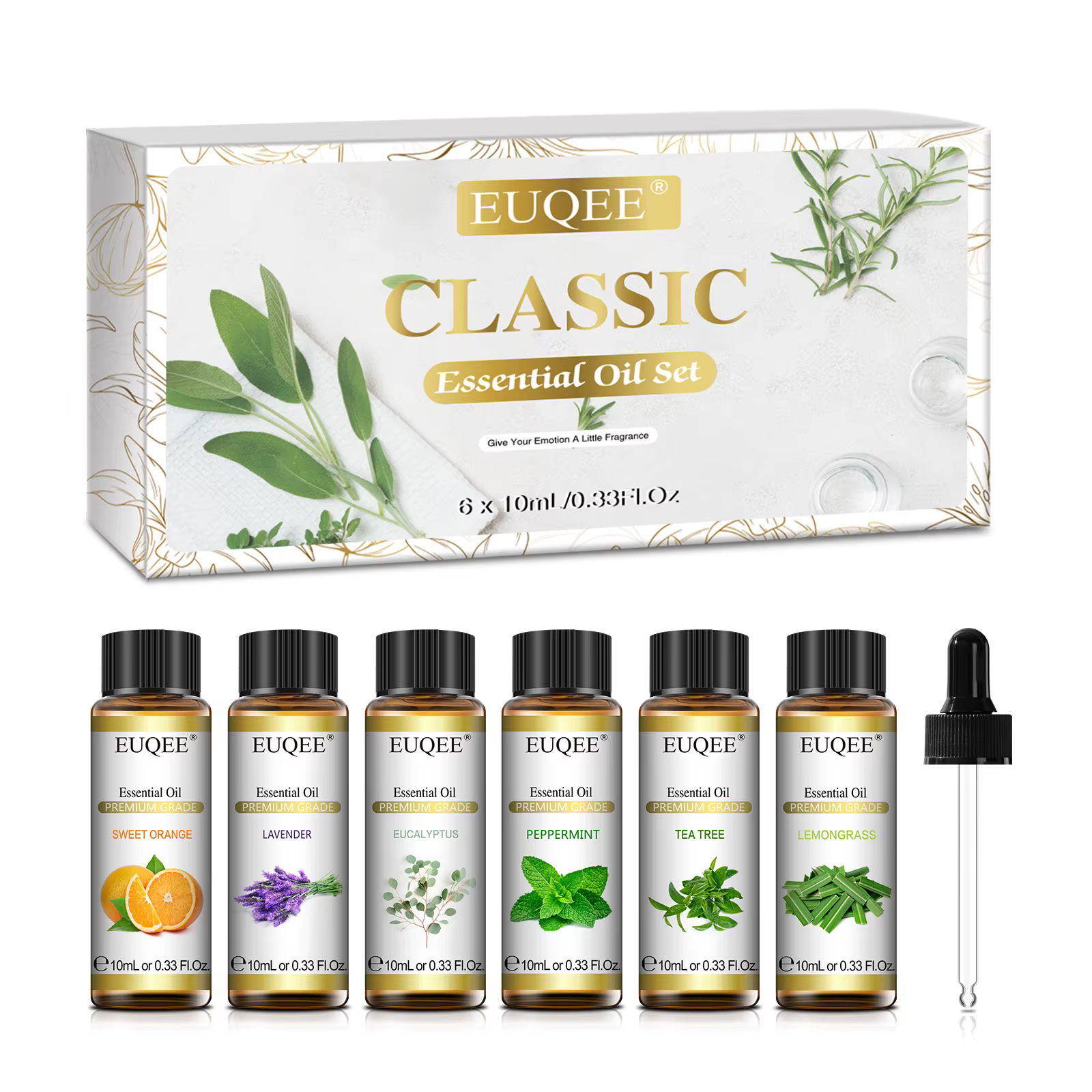 EUQEE huiles essentielles Set 6 bouteilles 10ml huiles d'aromathérapie naturelles pures pour diffuse