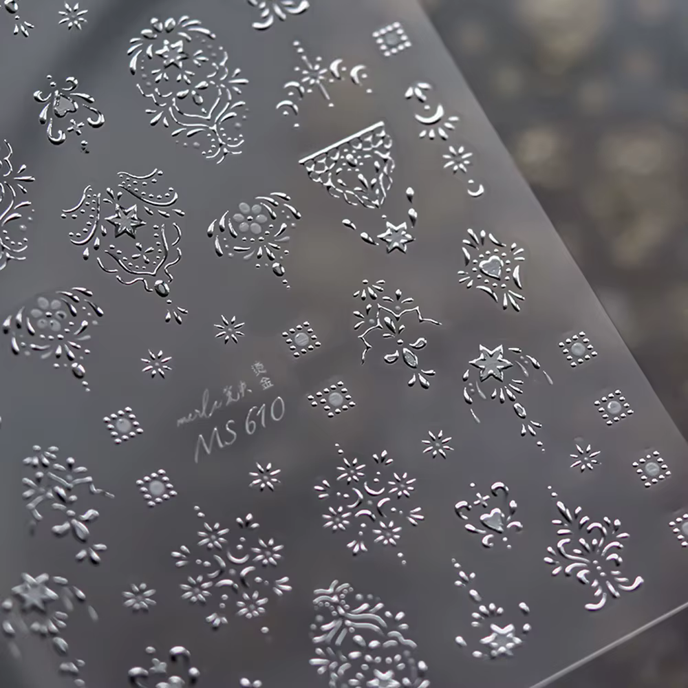 Autocollants pour Nail Art, estampage à chaud, motifs d'or et d'argent, Totem de perles 5D de Style 
