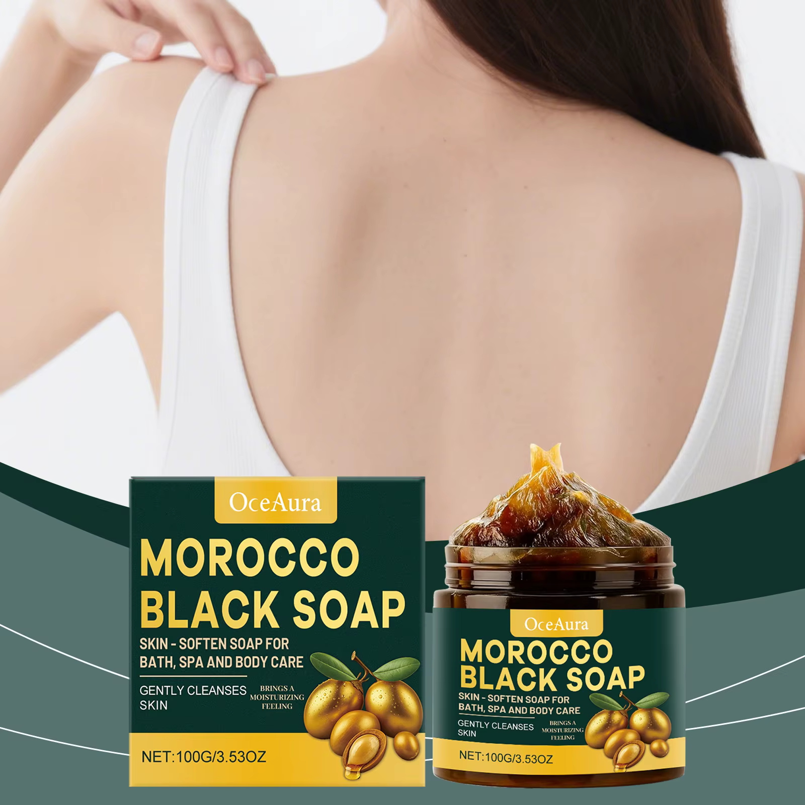 OCEAURA soin du corps savon noir nettoyage en profondeur exfolier soulager la sécheresse hydrater la