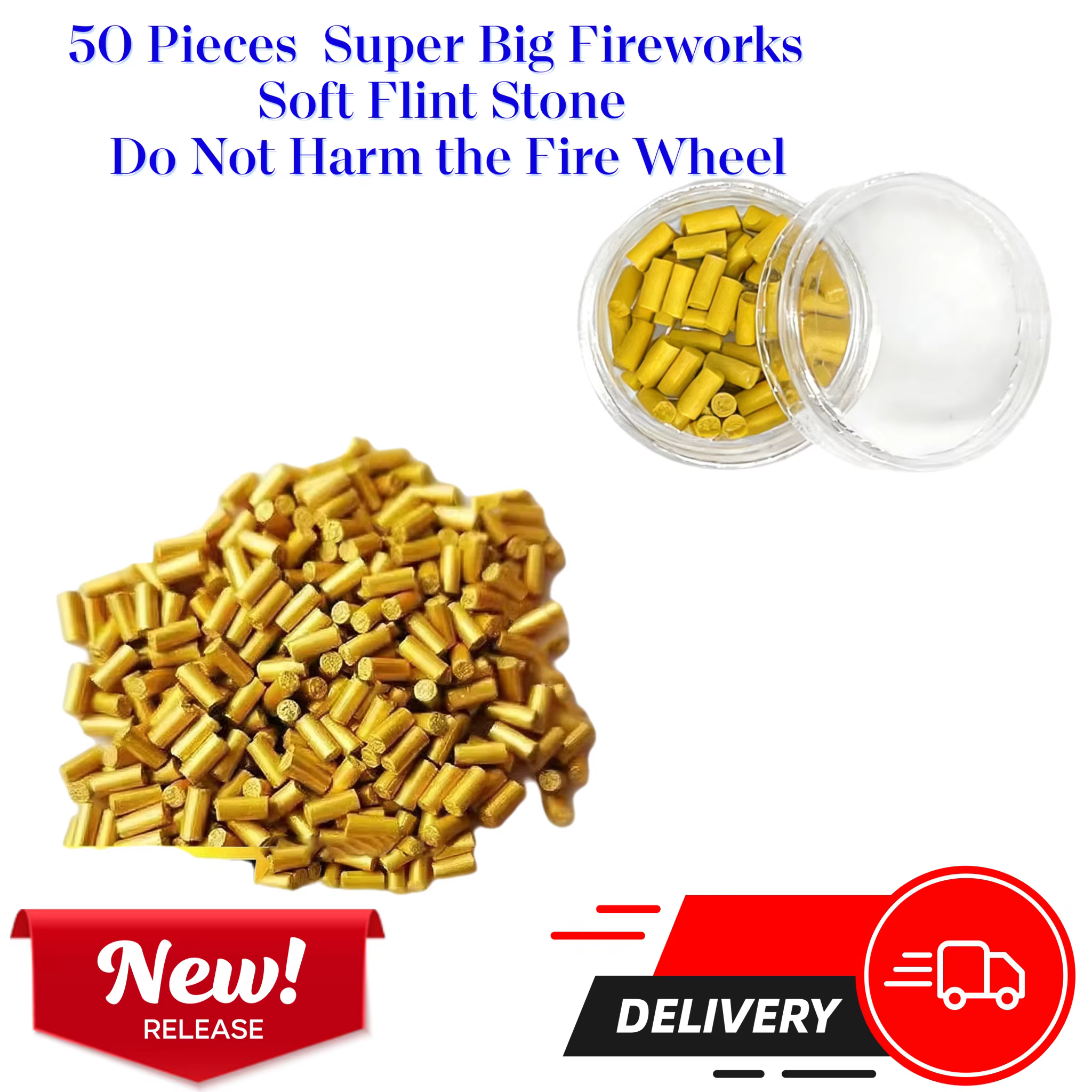 50 pièces/bouteille général 24k or (2.3mm de diamètre de silex) huile essence briquet pierre de sile