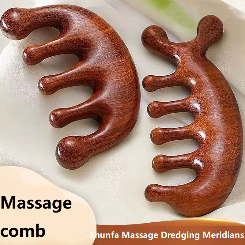 Nouveau Massage en bois masseur peigne cuir chevelu tête huile masseur cuir chevelu cheveux peigne o