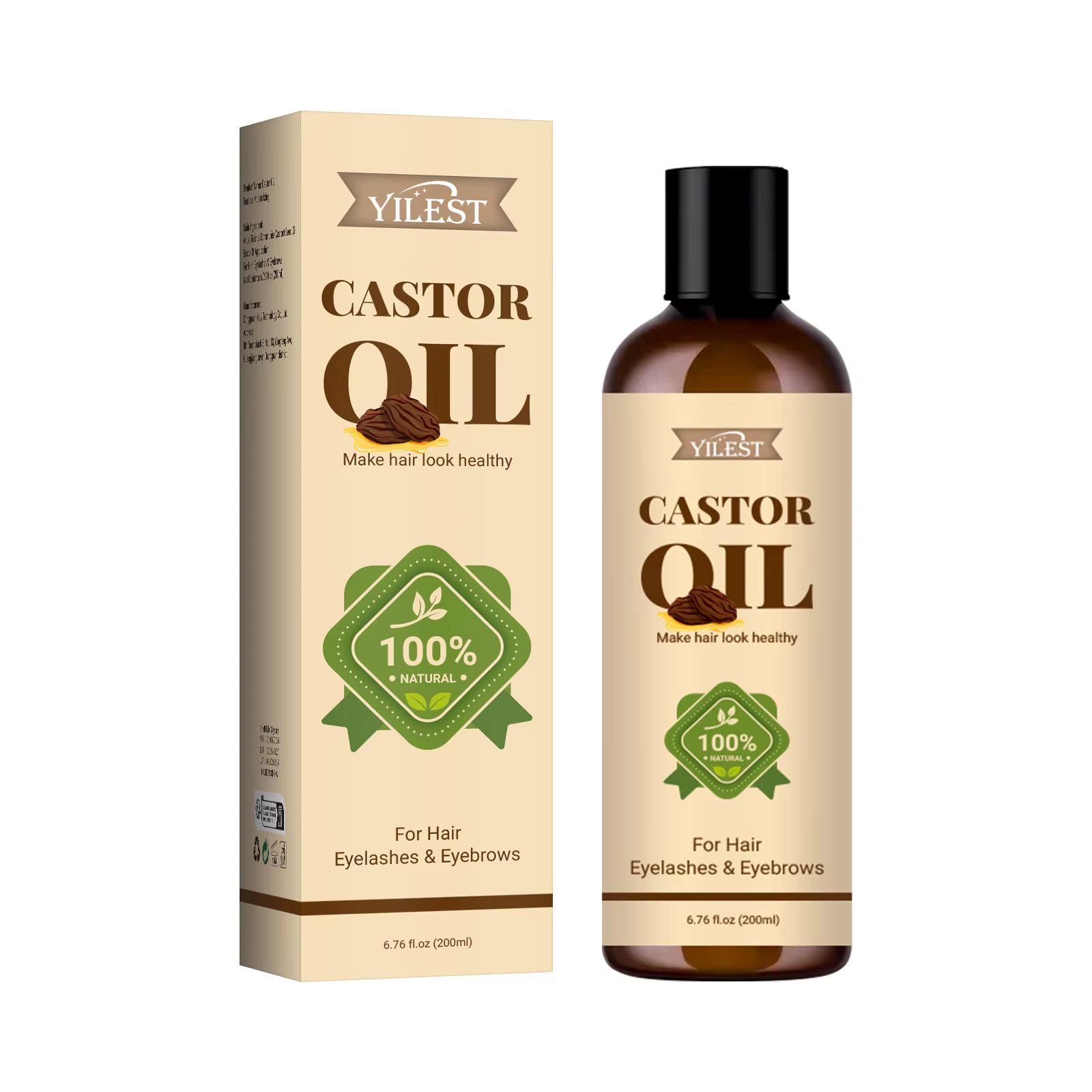 Huile de ricin 100% pure – Pour la croissance des cheveux, soin des cils et des sourcils, hydratant 