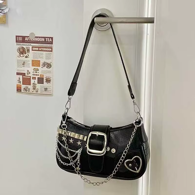 Sac à bandoulière léger en cuir PU avec sangle en chaîne, sac à main décontracté sous les bras pour