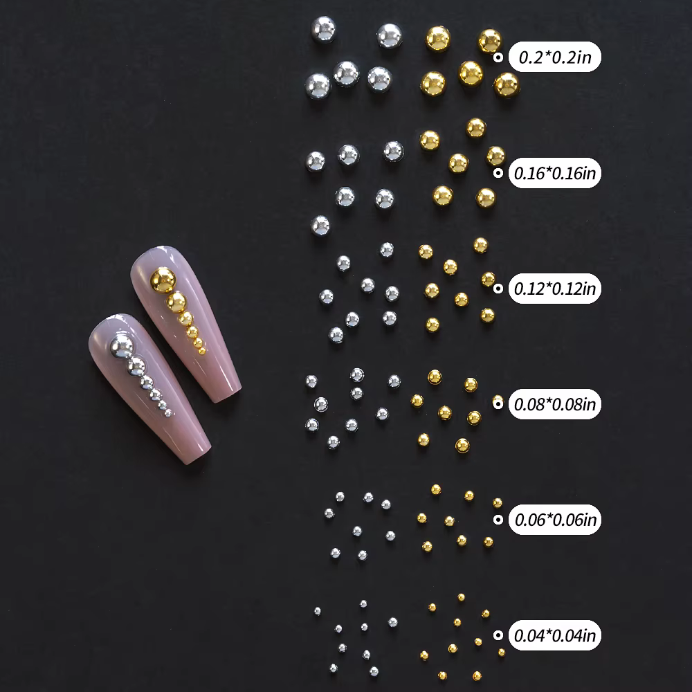 12 grilles de perles de Caviar 3D pour ongles, breloques en métal or argent, bijoux, boules en acier