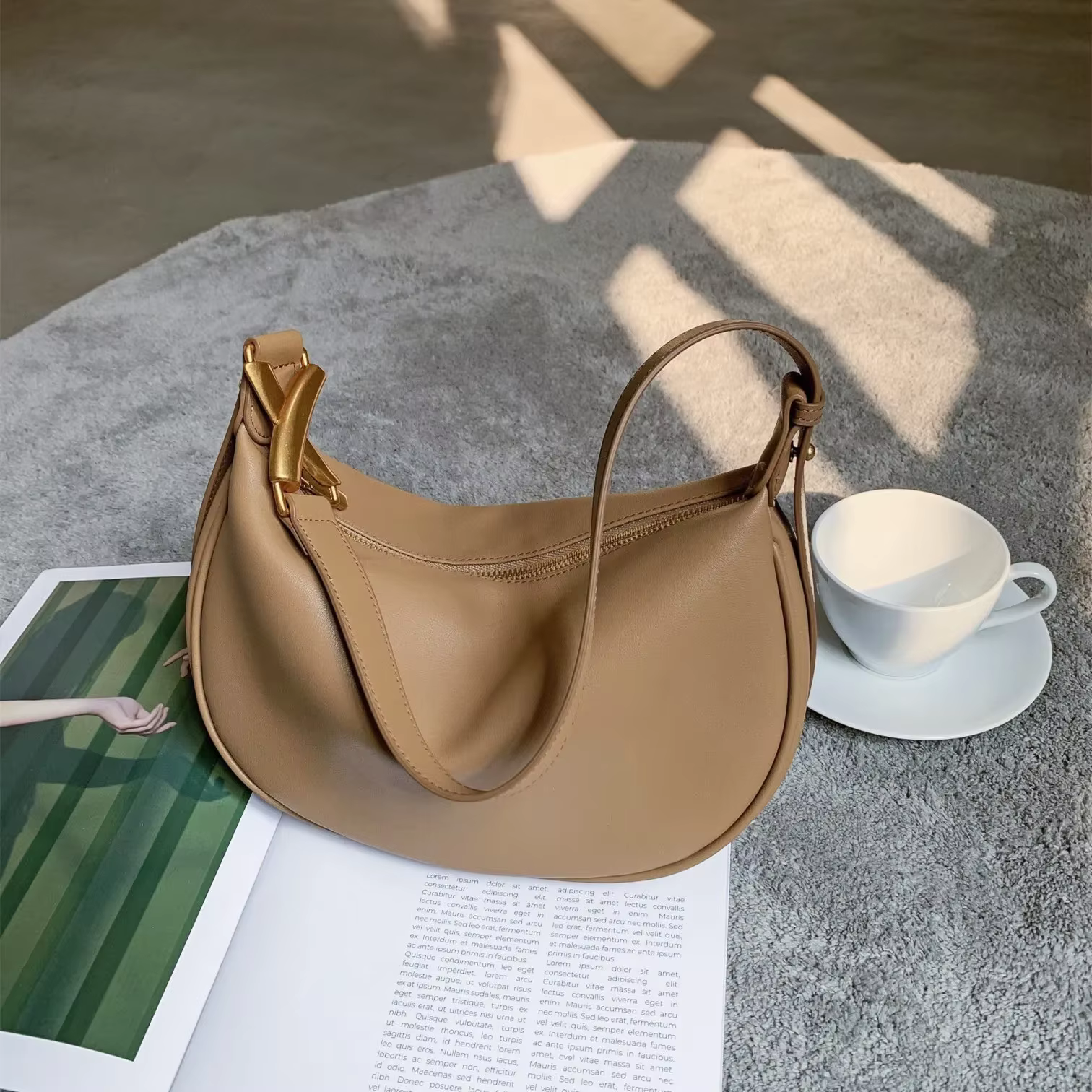 Mn Design-Sac à Main Demi-Lune Hobo en Cuir group pour Femme, Fourre-Tout à Poignée Unique, Sac à Ma