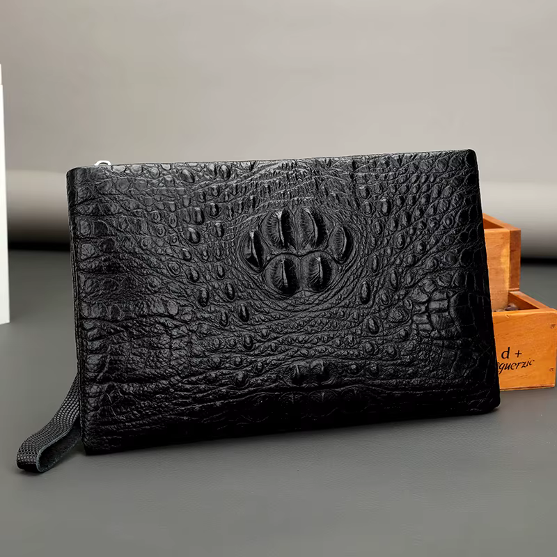 Pochette à main pour hommes avec alligator - cuir gaufré, élégante et pratique pour un usage quotidi