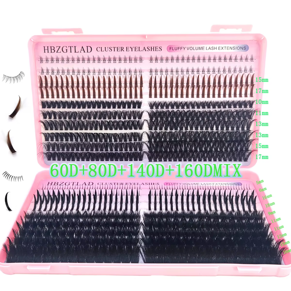 HBZGTLAD 60D/80D/100D/140D/160D grappes de cils avec cils inférieurs et pointus bricolage fée manga 