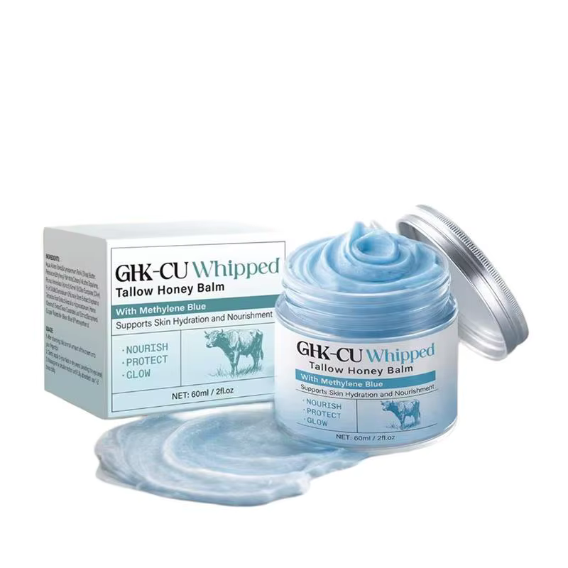 Baume Fouetté au Suif et au Miel GHK-CU, Crème Visage aux Peptides de Cuivre Bleu, Hydratation Profo