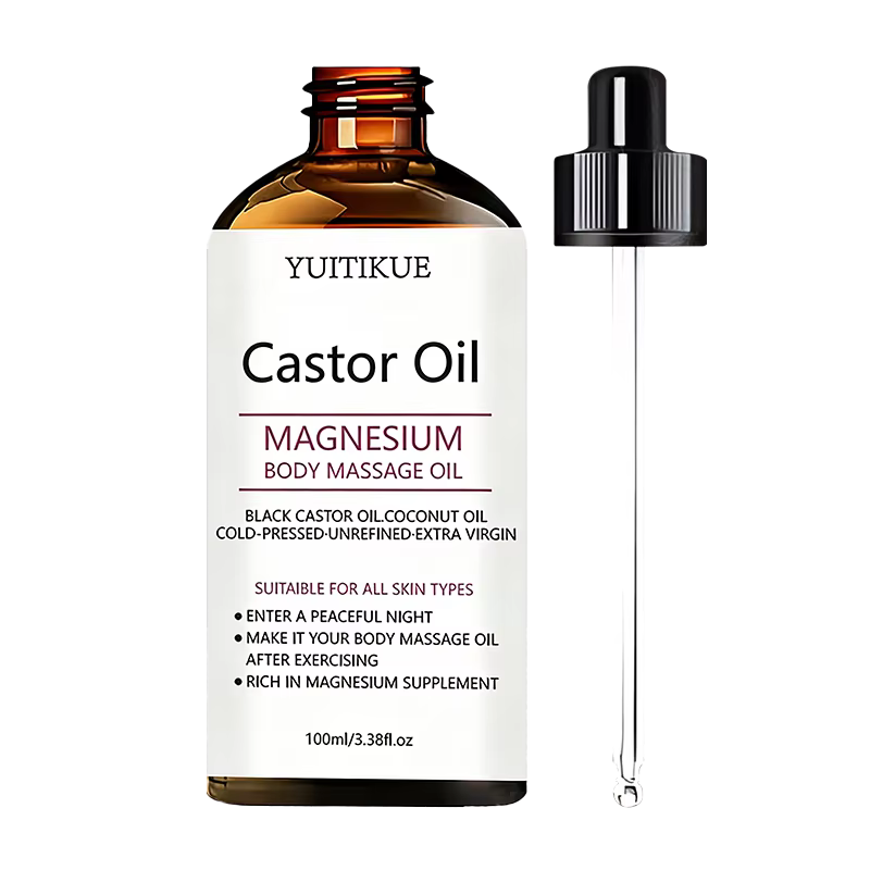 Huile de massage corporelle au magnésium et à l'huile de ricin Yuitikue, 100 ml, huile de ricin noir