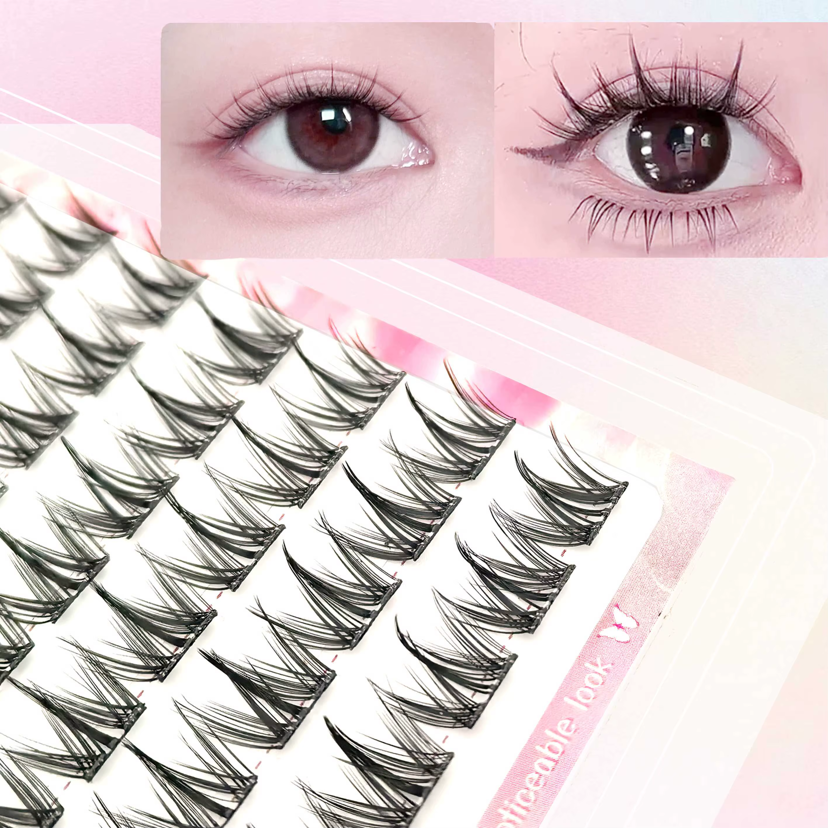 Kit d'extension de faux cils de style coréen : 100 grappes auto-adhésives, super douces et d'un aspe