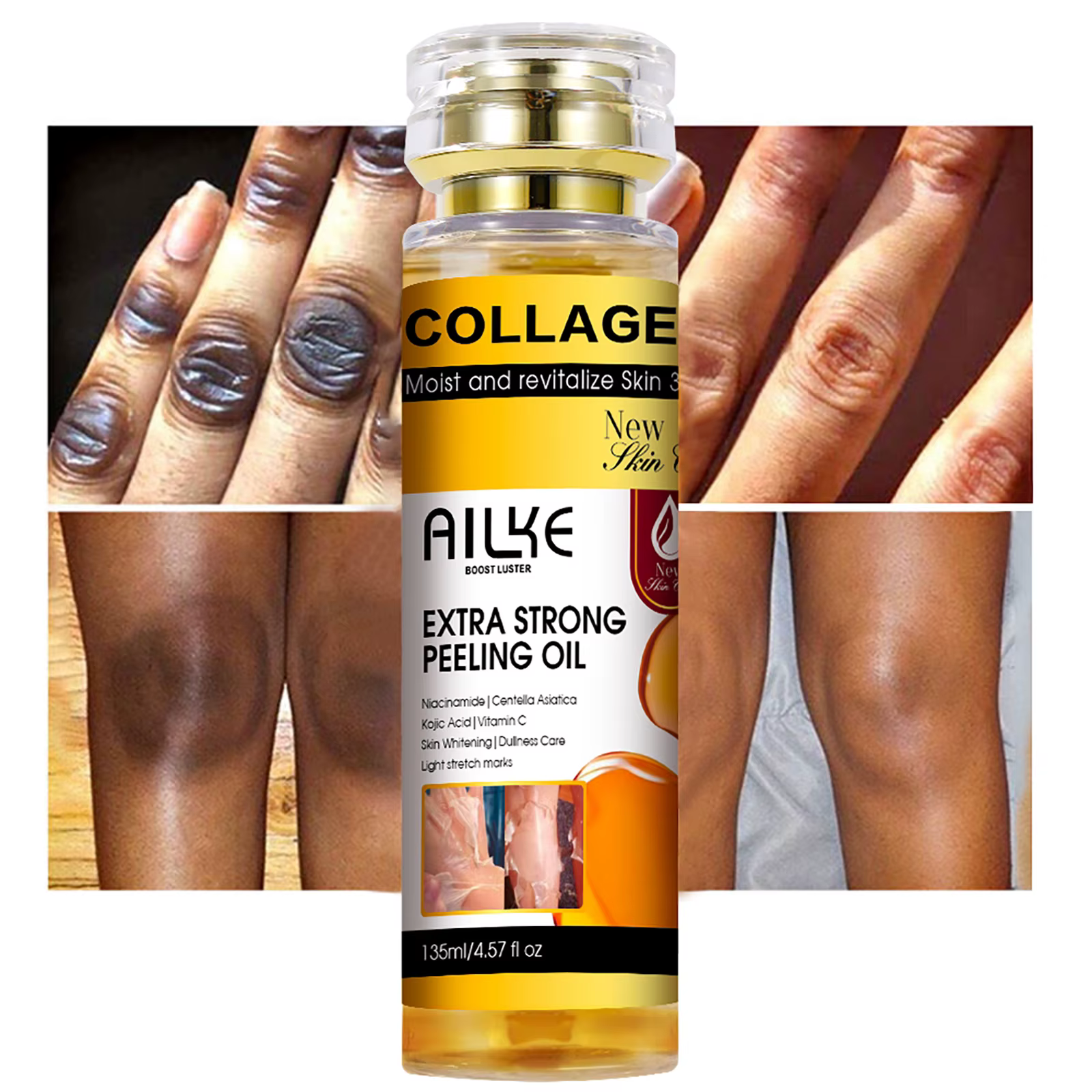 AILKE huile de gommage jaune au collagène pour tous les types de peau, élimination des vergetures, é