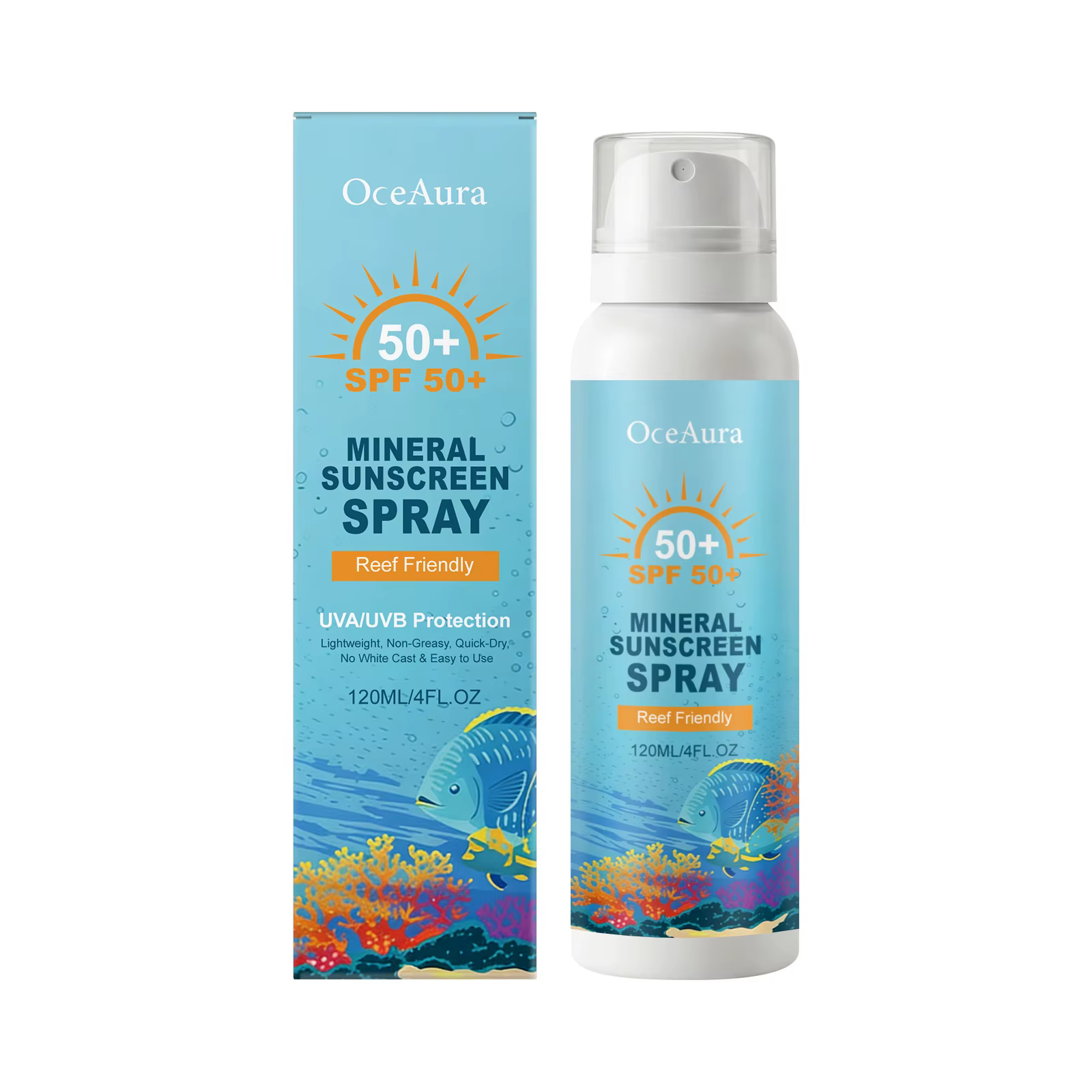 Spray solaire minéral hydratant non gras 120 ml, protection UV, rafraîchissant et nourrissant, pour