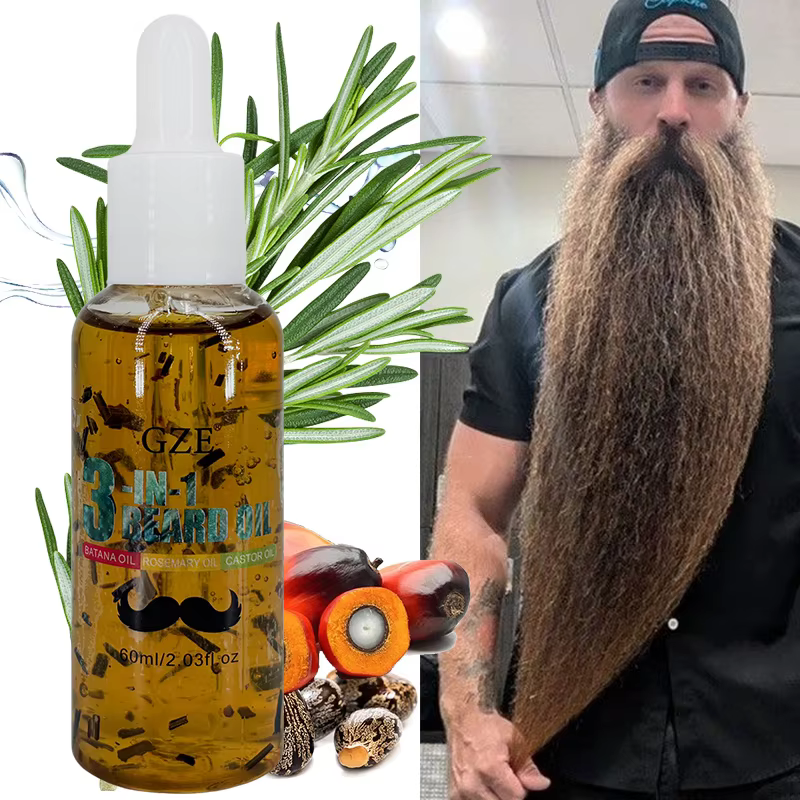 GZE Huile à barbe 3 en 1 pour soin - Hydrate la barbe et conditions de la peau - Élimine les flocons