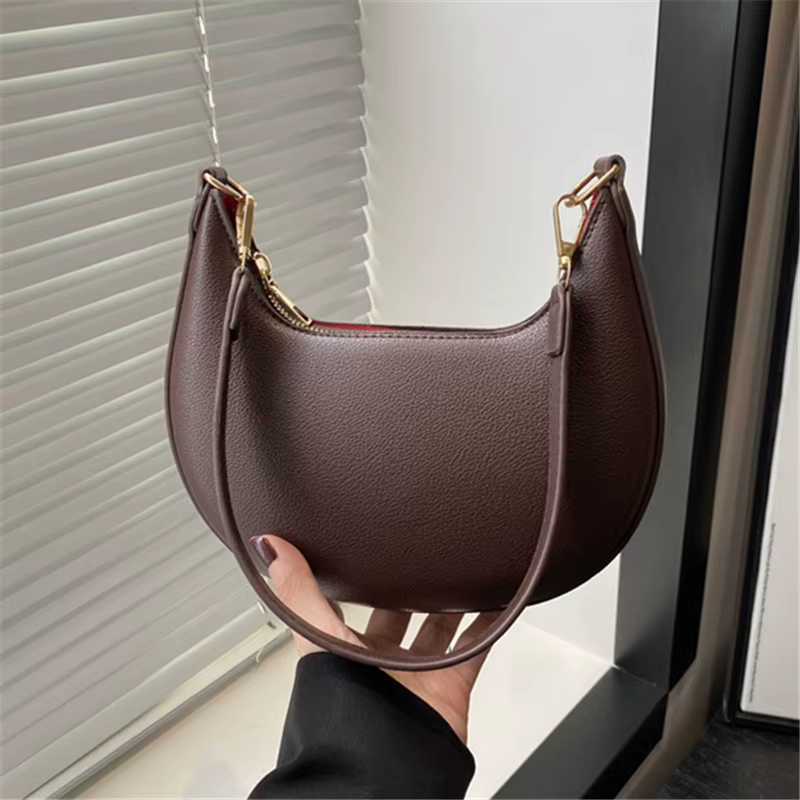 Sac fourre-tout Vintage rétro demi-lune en cuir Pu, sacs à bandoulière pour femmes, sangle détachabl
