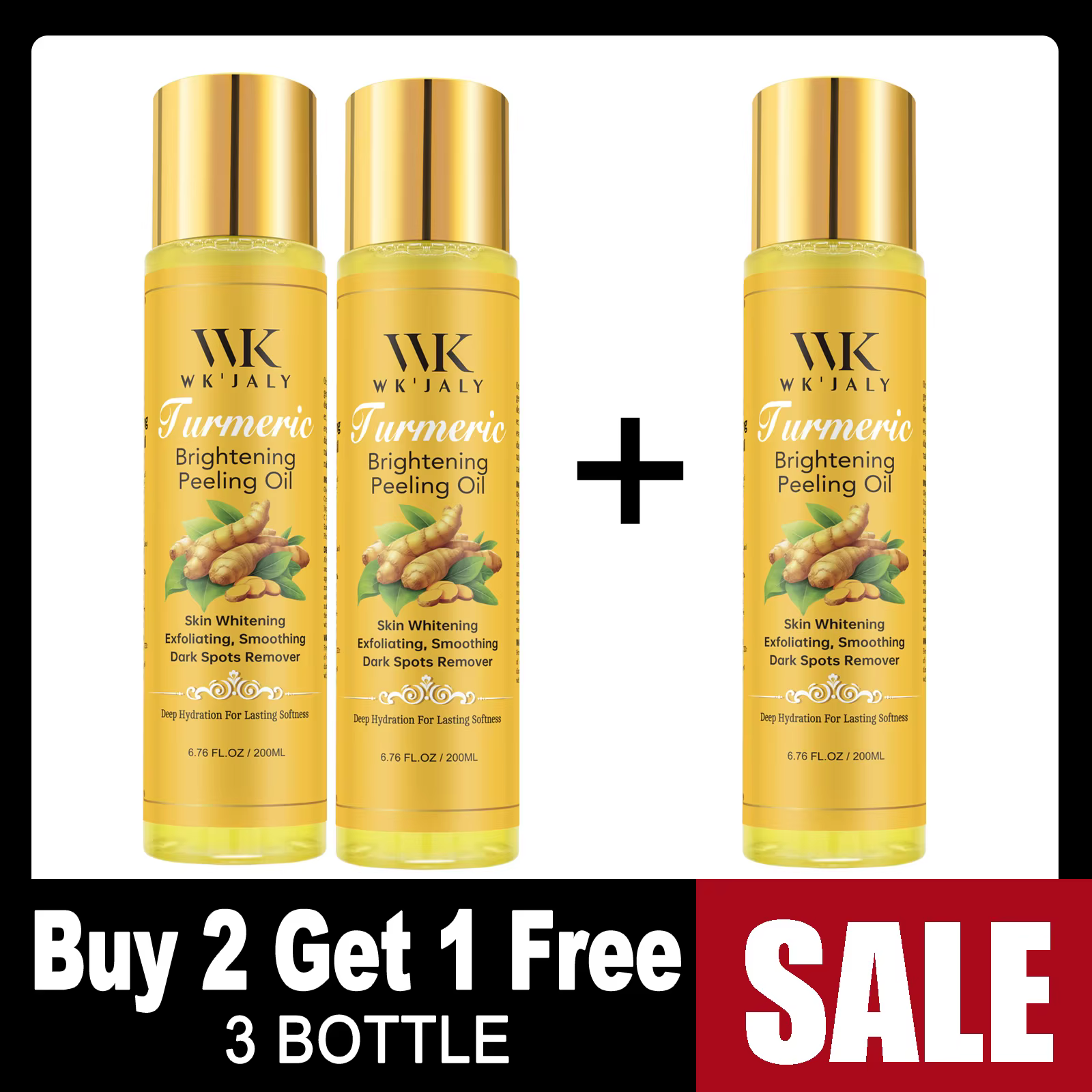 WK JALY Huile exfoliante éclaircissante au curcuma, exfoliation, élimination des taches brunes, blan