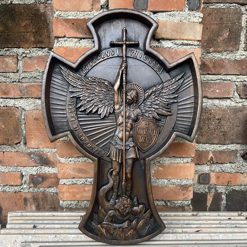 Saint Michel Archange Croix Statue Saint Patron, Figure Religieuse, Décoration Murale Maison, Cadeau