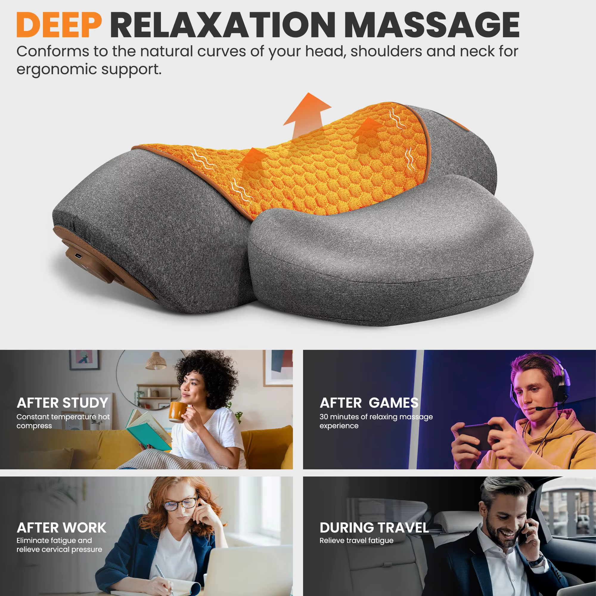 Masseur électrique de cou, oreiller Cervical, compresse chaude, extensible, chauffage, Vibration, or