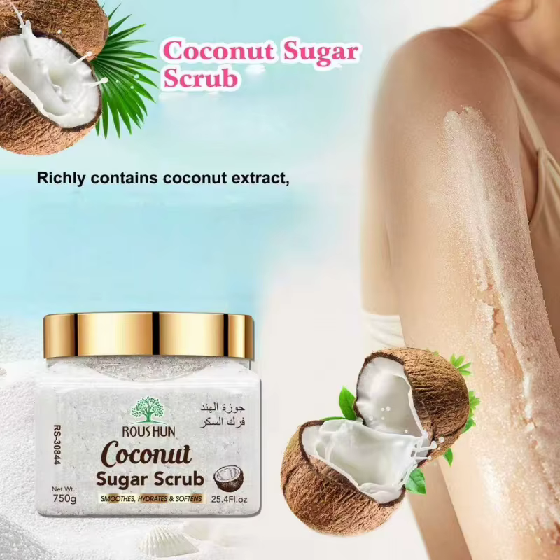 ROUSHUN Gommage au sucre de coco, grand format familial, gommage corporel doux pour un nettoyage en 