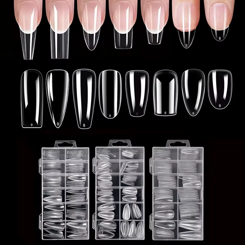 Ensemble d'autocollants pour ongles transparents de 120 pièces, comprenant 12 tailles telles que des