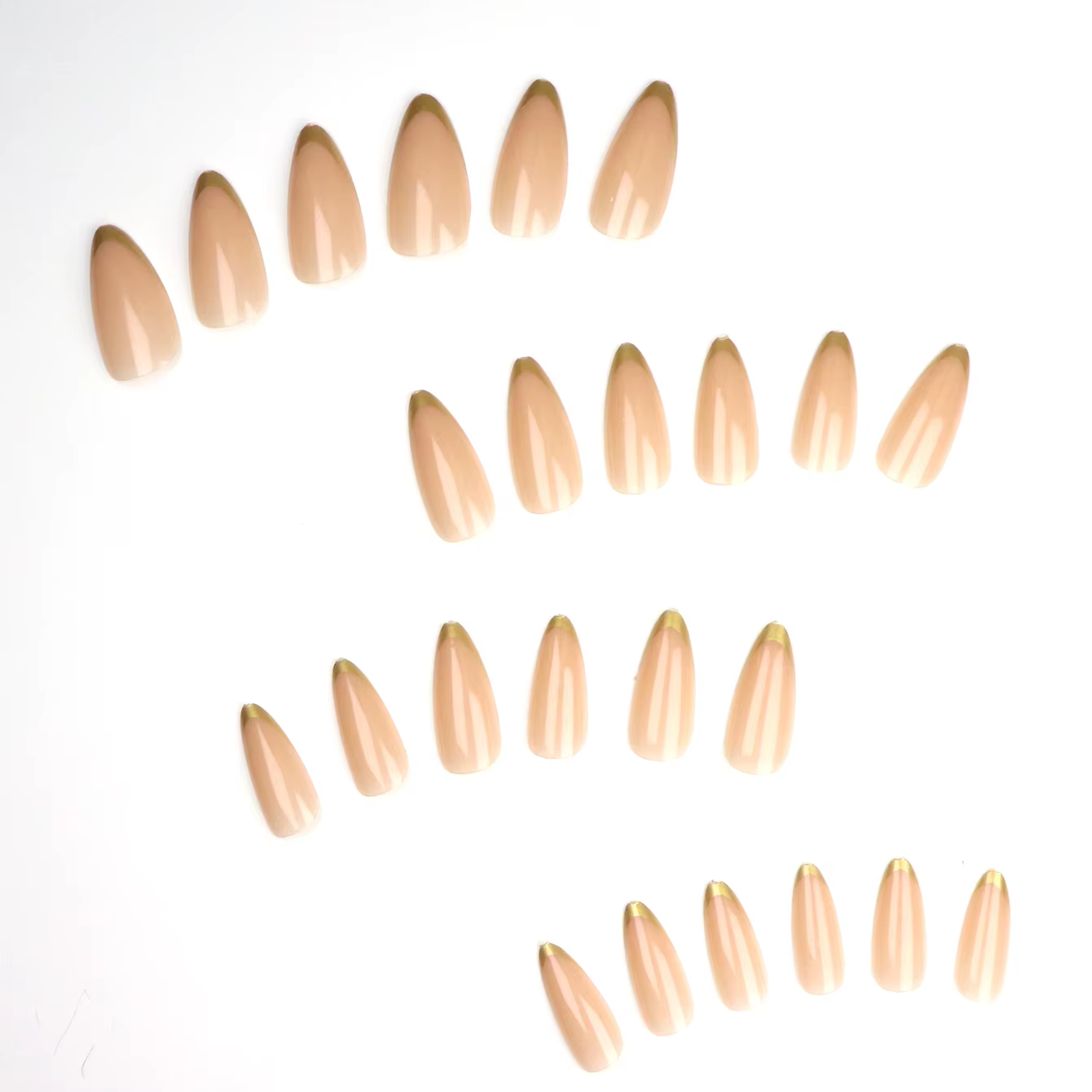 Short pour ongles pressés en amande, faux ongles roses, pointes françaises dorées élégantes fabriqué