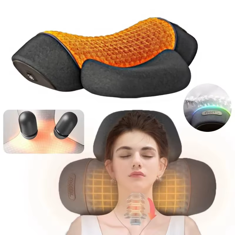 Masseur électrique de cou, oreiller Cervical, compresse chaude, extensible, chauffage, Vibration, or