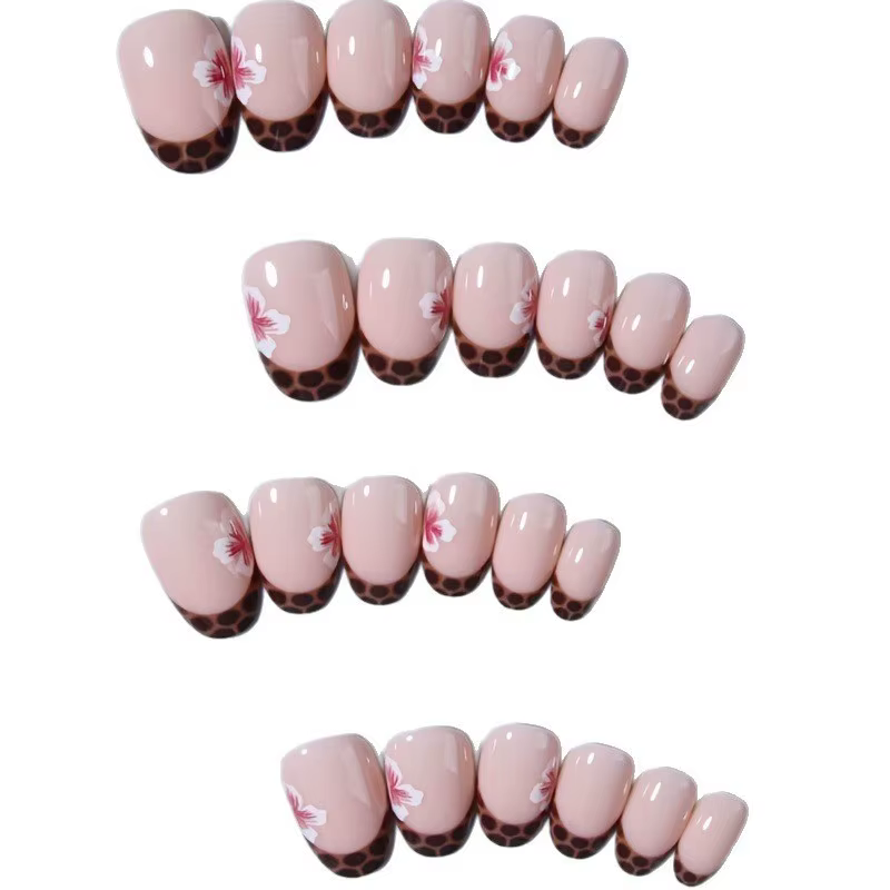 Faux ongles ambre de Style français, 24 pièces, pointes d'ongles à pression courtes et carrées, moti