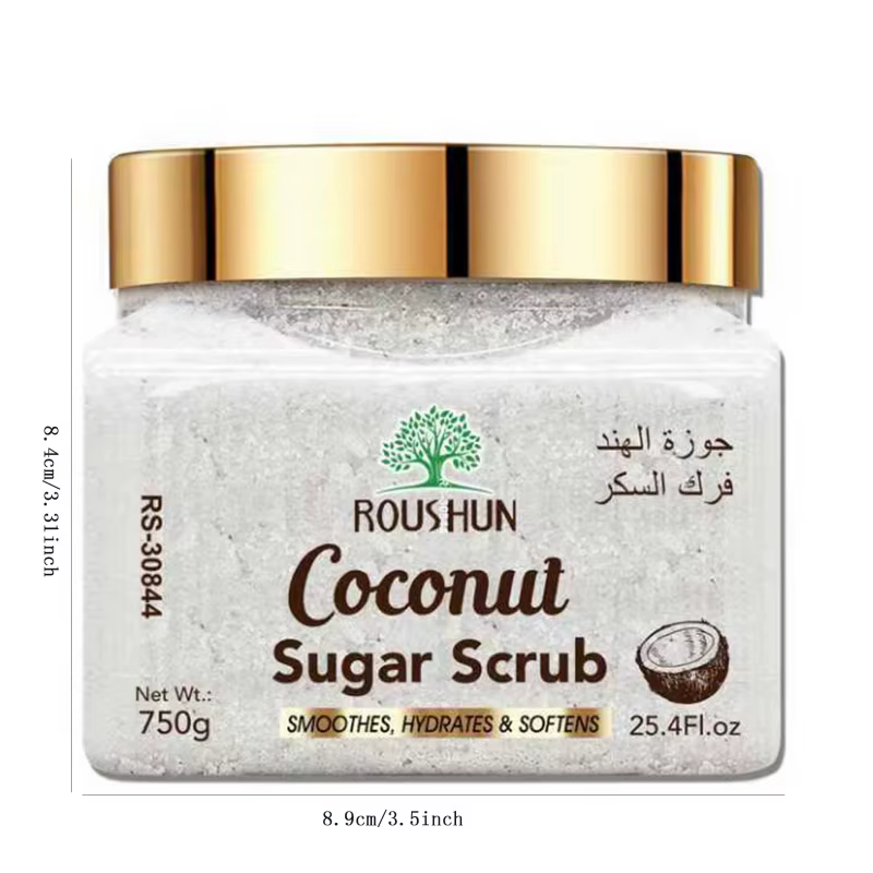 ROUSHUN Gommage au sucre de coco, grand format familial, gommage corporel doux pour un nettoyage en 