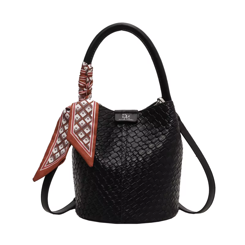 Sac seau à la mode pour femmes, sac à main élégant effet tissé de couleur unie, sac à bandoulière et
