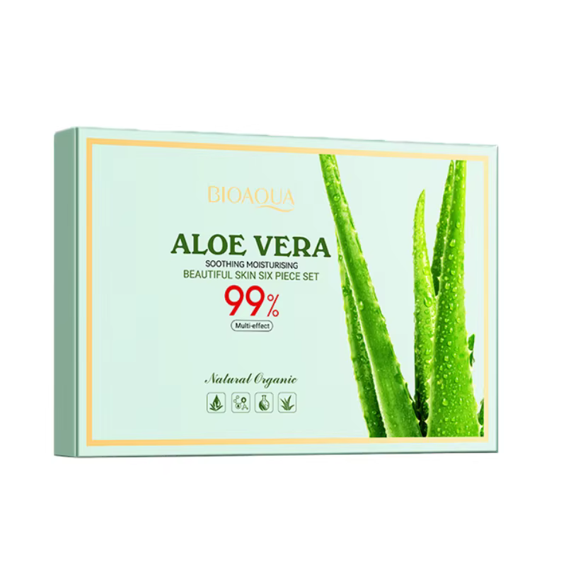 Ensemble de soins de la peau à l'aloe vera hydratant et embellissant en six pièces, comprenant un ne