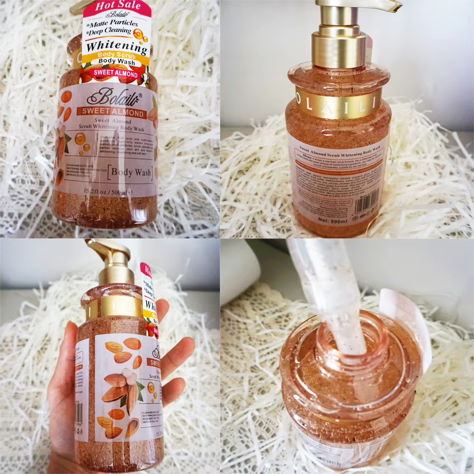 Lotion et gommage pour le corps blanchissant à l'amande, 500ml, exfoliant, hydratant, éclaircissant