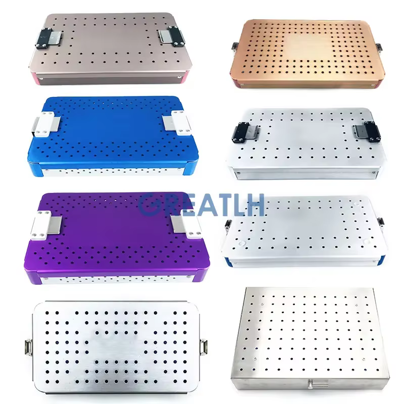 Boîte de stérilisation à plateau Autoclavable avec tapis en Silicone, Instruments en aluminium Autoc