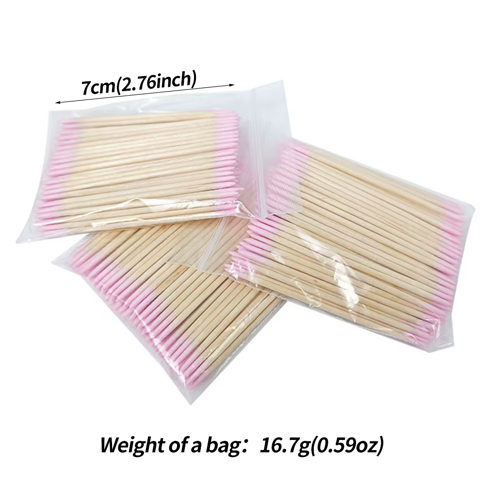 400 pièces rose Double tête Nail Art cuticule poussoir dissolvant 7CM Orange bois bâtons coton-tige 