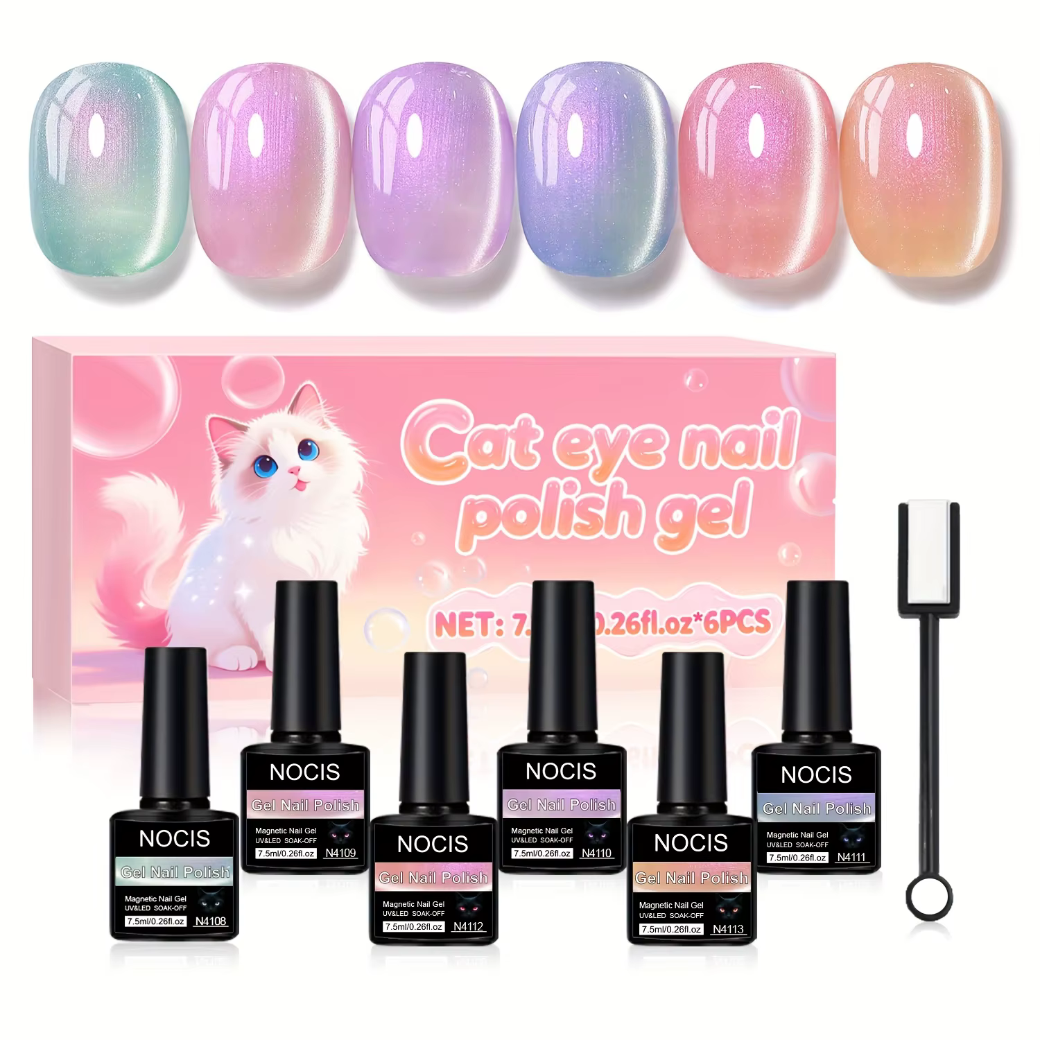 Kit de vernis à ongles gel effet œil de chat - 6 couleurs 0,26 oz, gel caméléon vert et violet sirèn