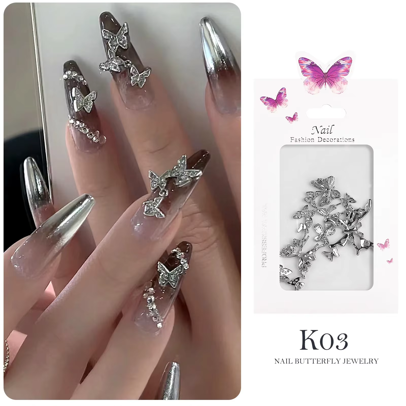 Strass papillon en alliage pour ongles, 20 pièces, stéréoscopique 3D, Nail Art de luxe, accessoires 