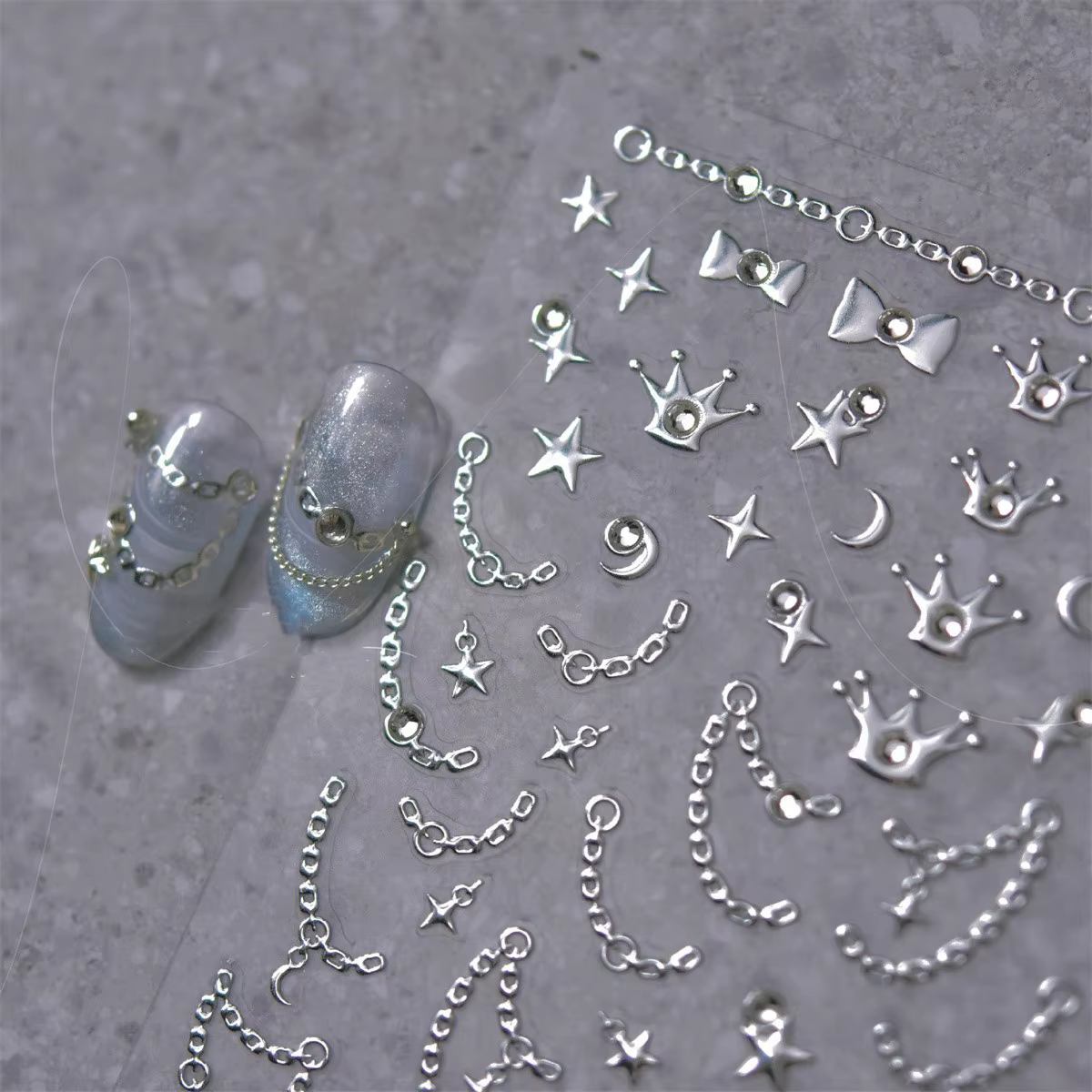 Autocollants pour ongles en chaîne étoile diamant 5D, 1 pièce, or argent, auto-adhésifs, décorations