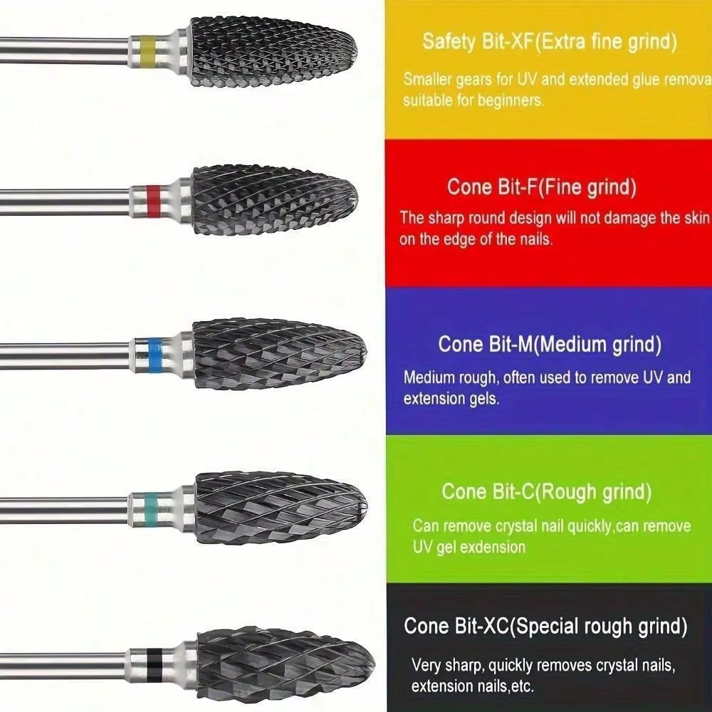 Forets à ongles en céramique noire, 3/32 pouces, sûr et professionnel, nettoyage des ongles, tête de