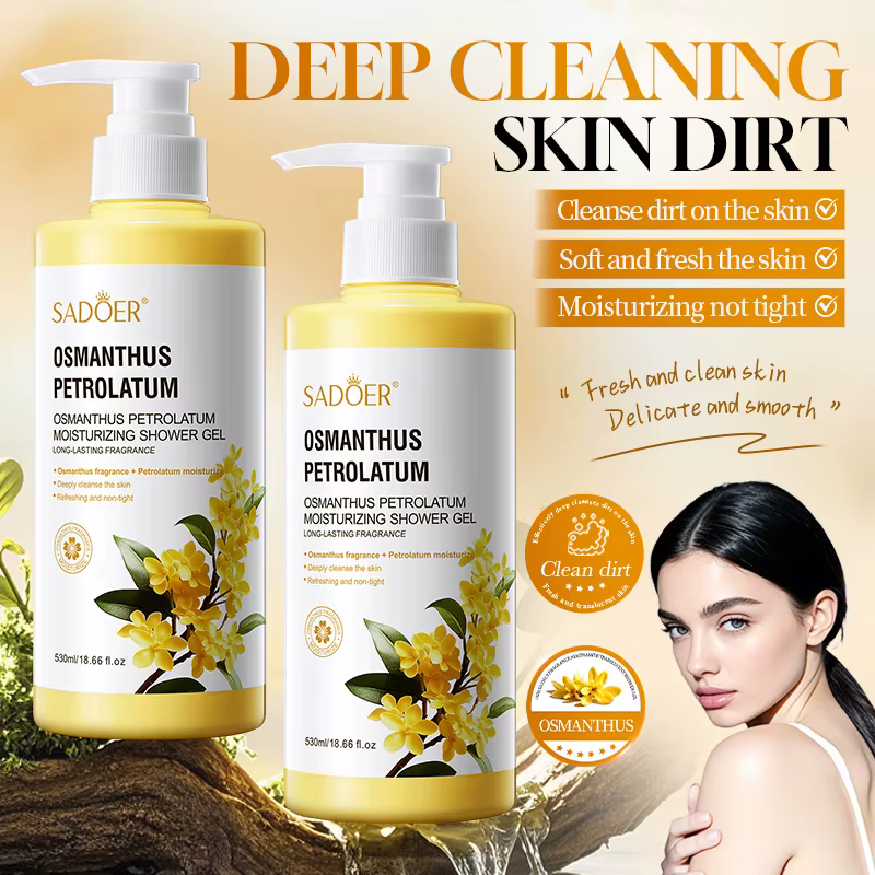 Gel douche hydratant à l'osmanthus 530 ml, gel douche hydratant et rafraîchissant à l'aloe vera avec