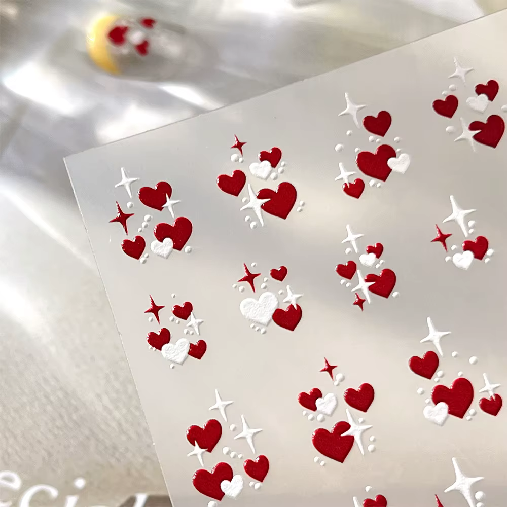 3D saint valentin amour coeur Nail Art autocollant rouge blanc croix étoiles auto-adhésif ongles déc