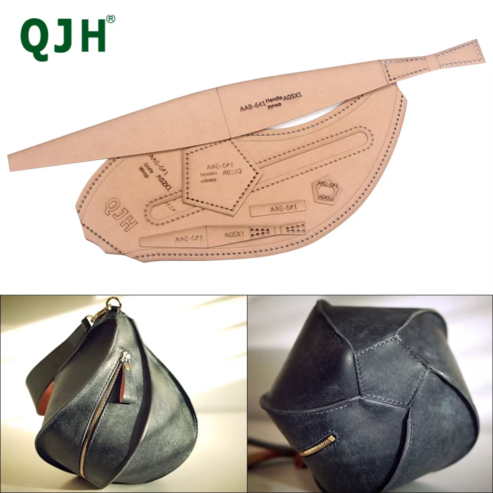 Sac de lanterne Pentagonal en cuir fait à la main, Vase à pétales, modèle de dessin en papier acryli