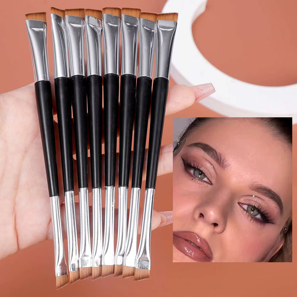 Brosse à sourcils professionnelle, Eyeliner, lame à tête plate coudée, pinceaux de maquillage pour C
