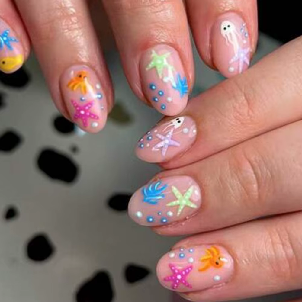Autocollants pour ongles en Gel 3D ovales courts, 24 pièces, créer un Nail Art en forme de fleur de 