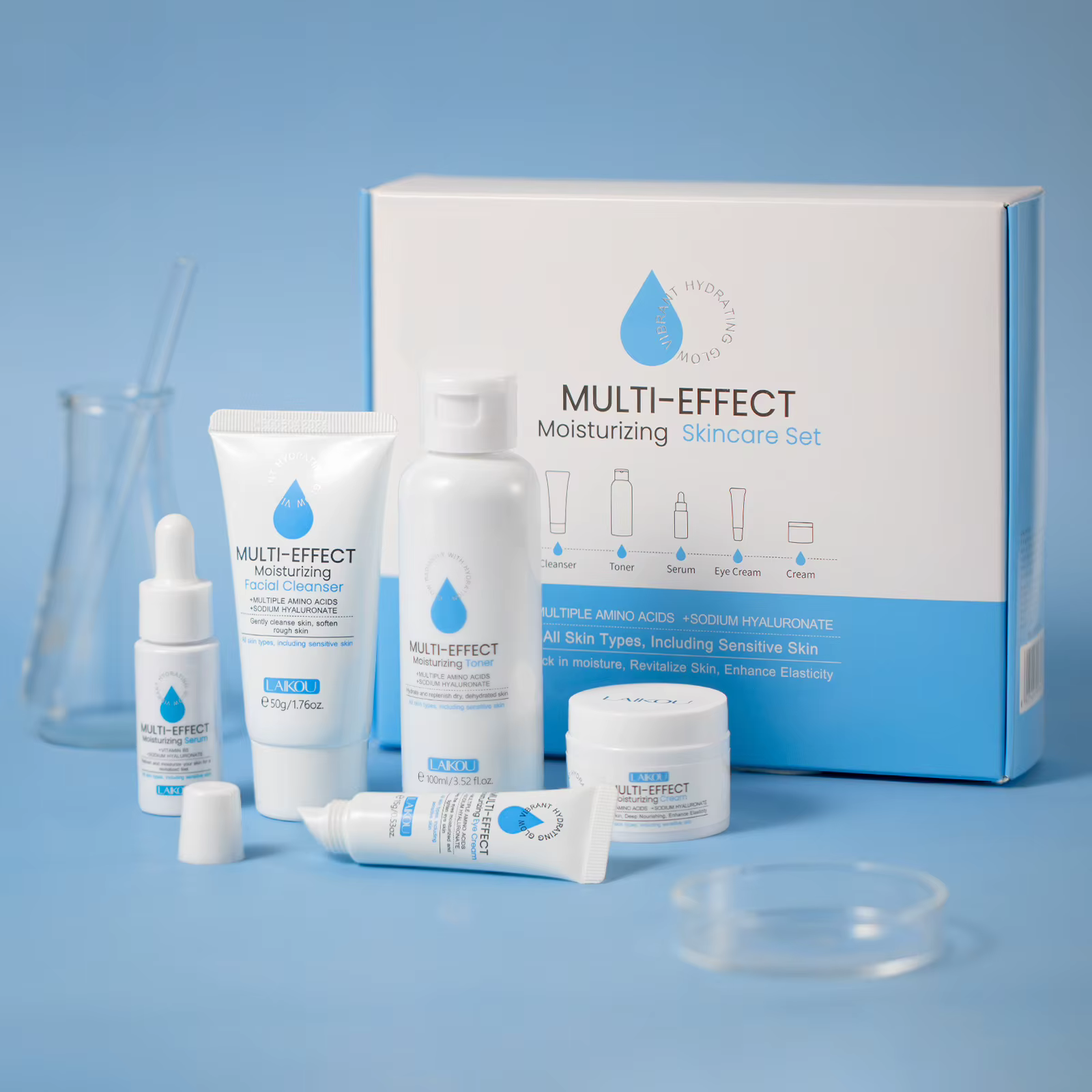 Collection de soins de la peau crème raffermissante hydratante sérum traitement des yeux avec acide 