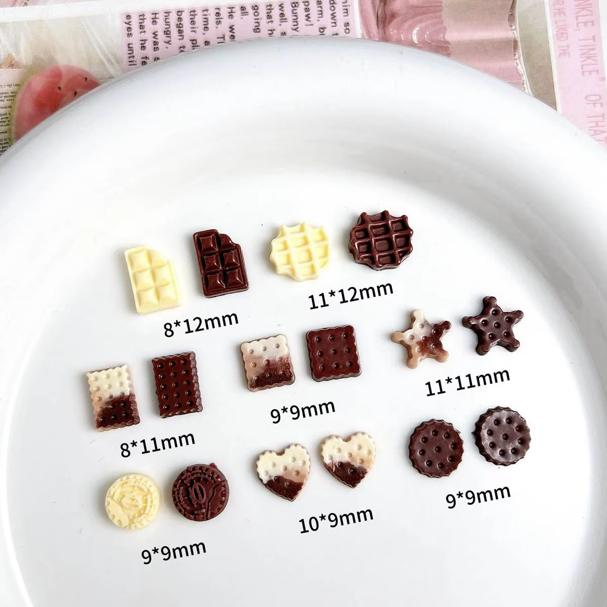 Breloques pour ongles en résine, mélange aléatoire de biscuits au chocolat simulés 3D, mignons biscu